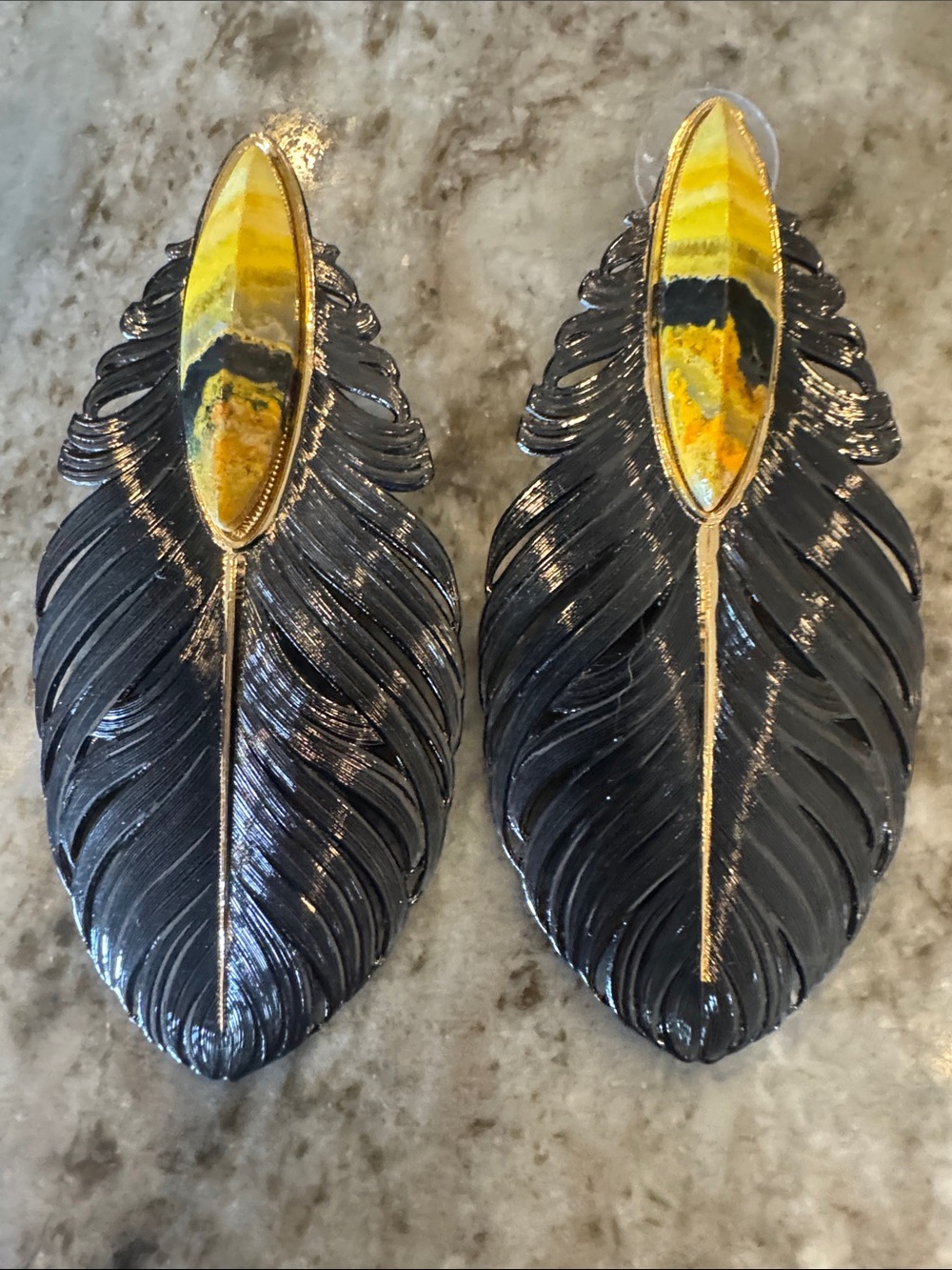 Montana Silversmiths Black Feather Wall Plaques with Yellow Stone Accents